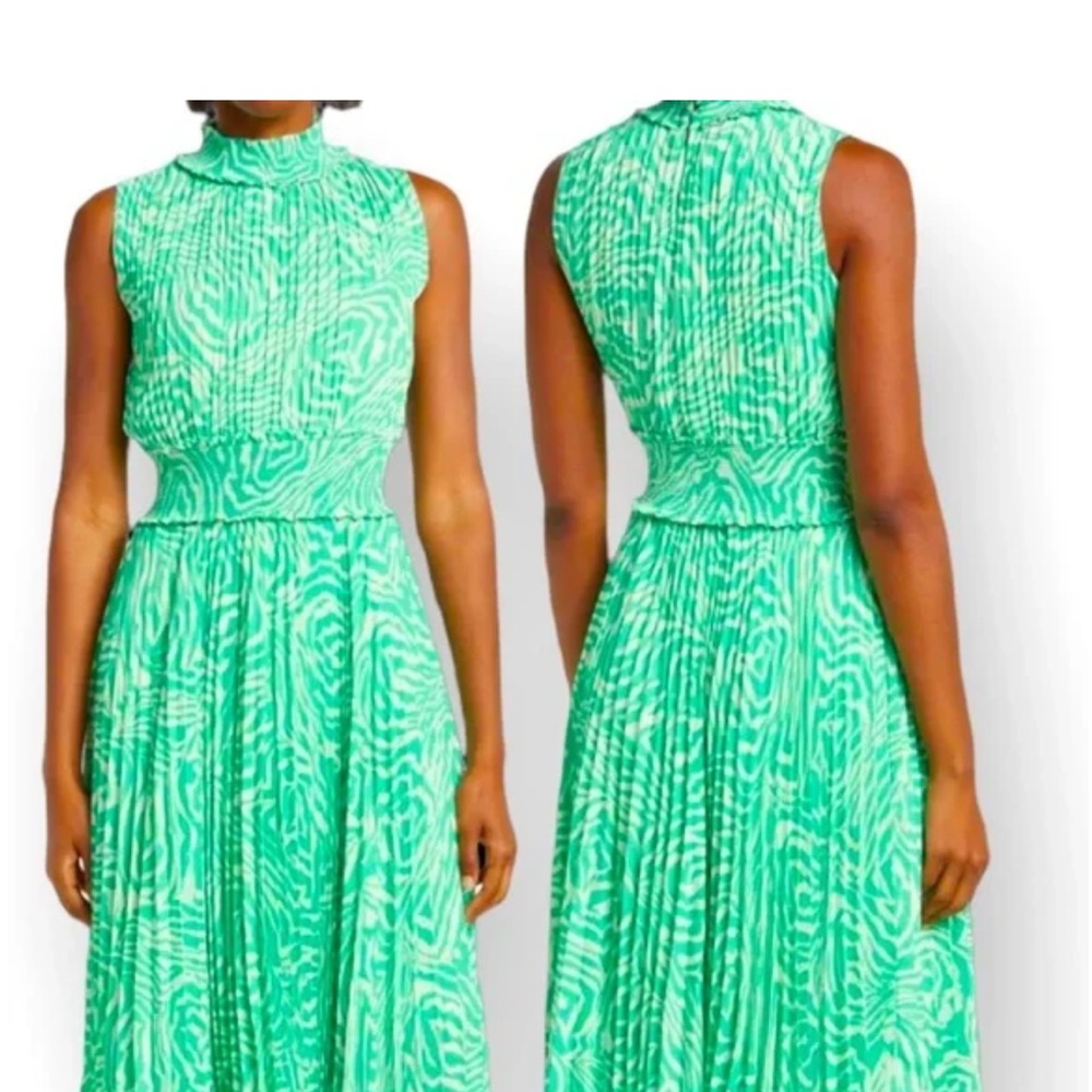 Nanette Lepore Sz 14 Sleeveless Mint Green Patterned High-Neck Dress